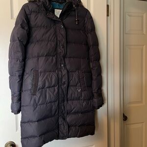 American Eagle Women's S Gray/Brown Long Down Puffer Coat with Removable Hood